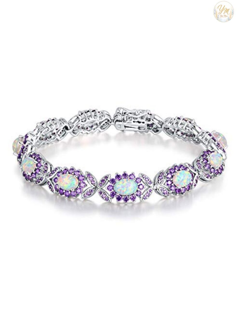 18K White Gold Plated Opal Tennis Bracelet, Hypoallergenic Bridal Jewelry